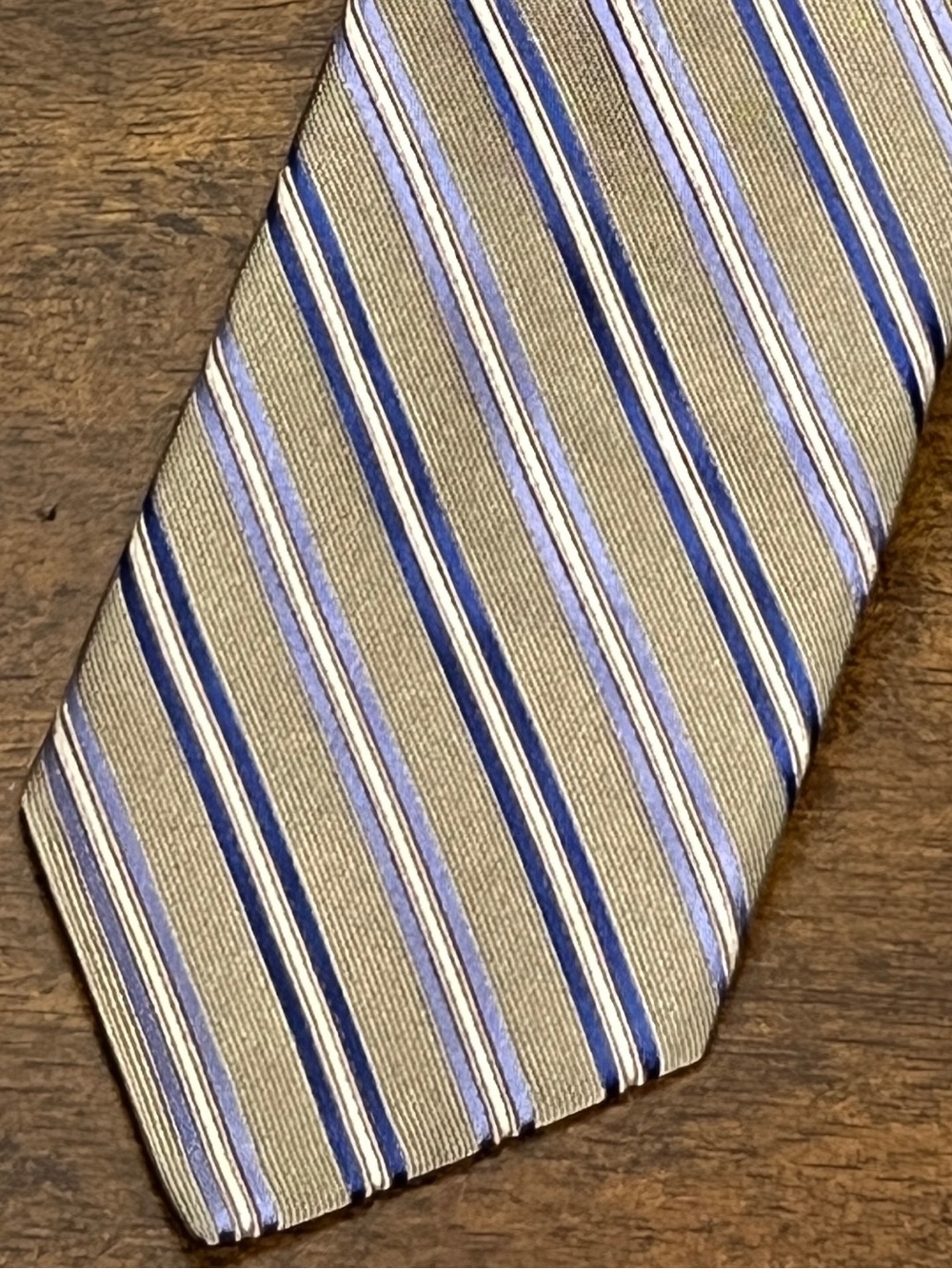Robert Talbott Silk Tie in Tan with Blue and Cream Stripes